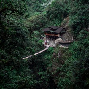 Lodge nestled in lush greenery at El Pailon, Ecuador, perfect for nature lovers.